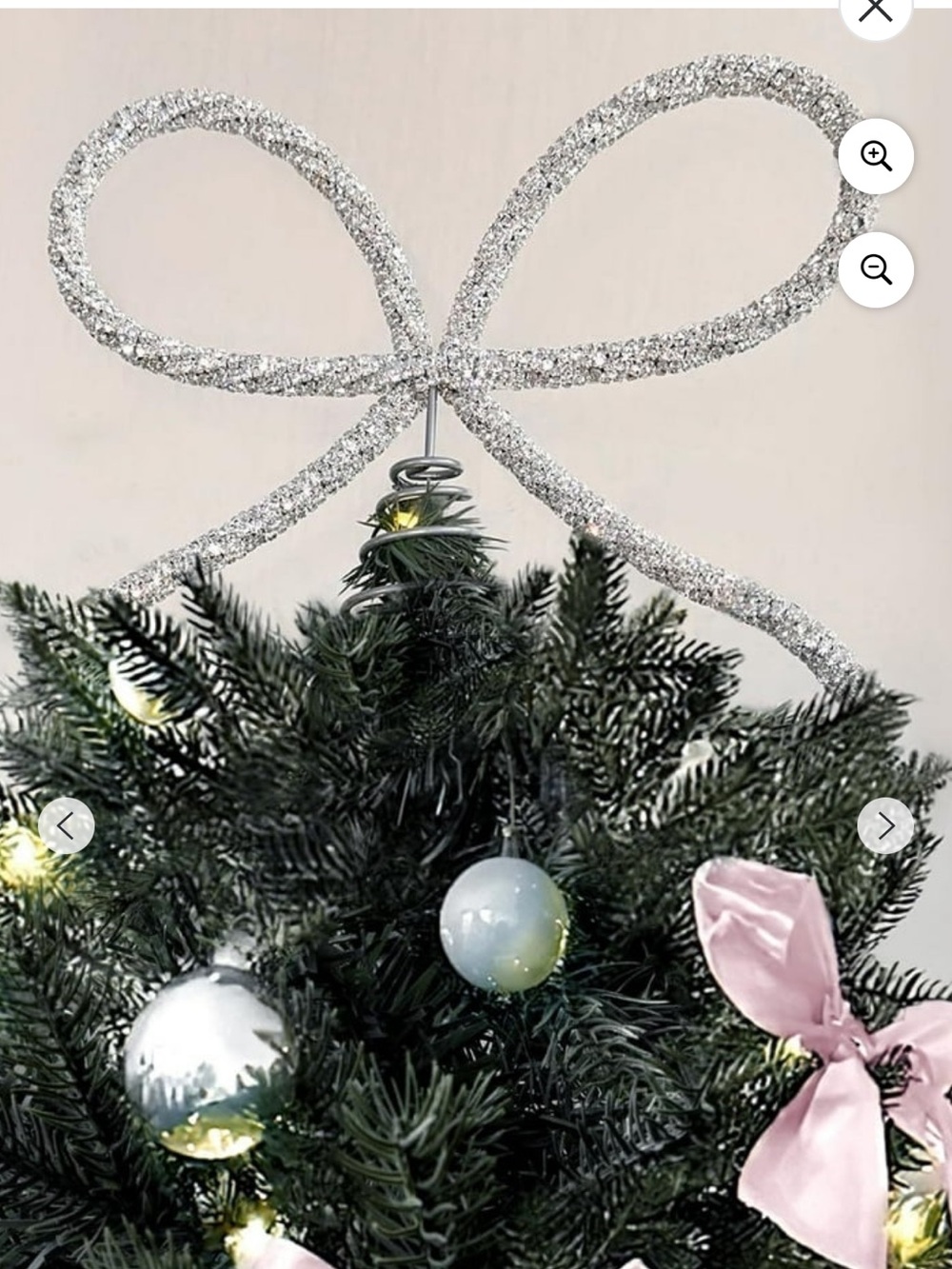 Elegant Silver Rhinestone Bow  Christmas Tree Topper  NWT